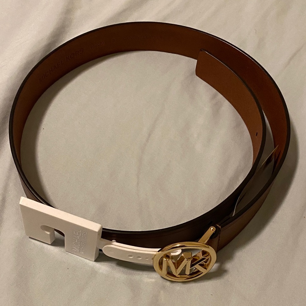 Michael Kors Tan Genuine Leather Belt with Gold Buckle